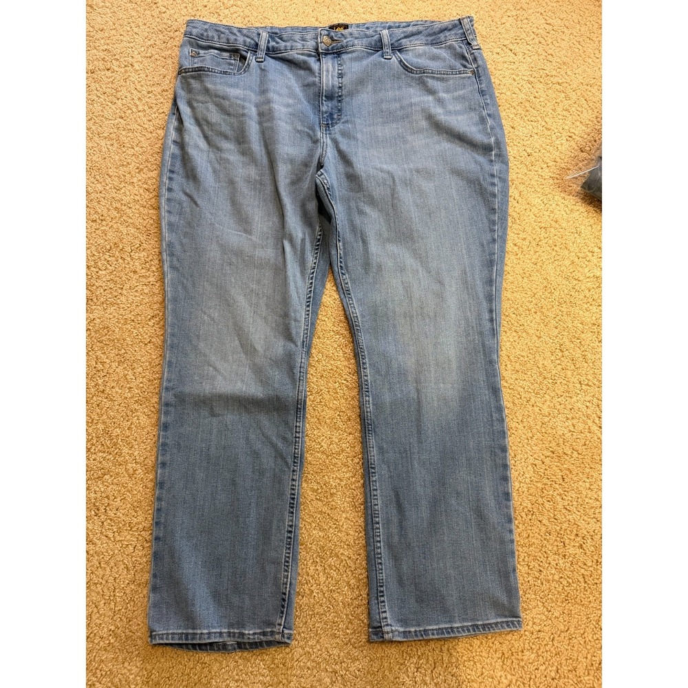 Lee Jeans Women's‎ 22M Long Blue Straight Leg Denim Logo Cotton Stretch Mid Rise